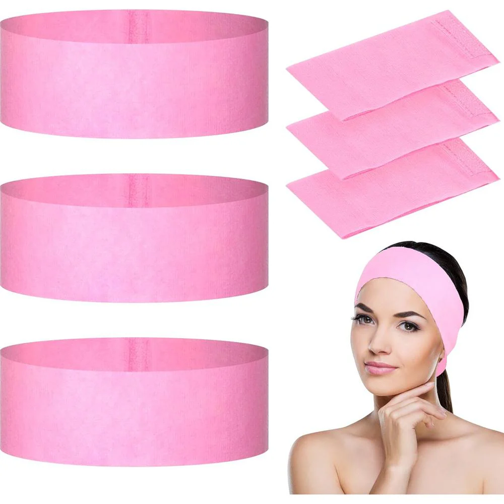 High-Quality Adjustable Length Disposable Headbands for Professional Use - Ideal for Injectables, Spas, Salons, Skincare, and Makeup Applications - Pink / 2.5" Wide X 18-28" Long / Case of 256 - Individually Wrapped