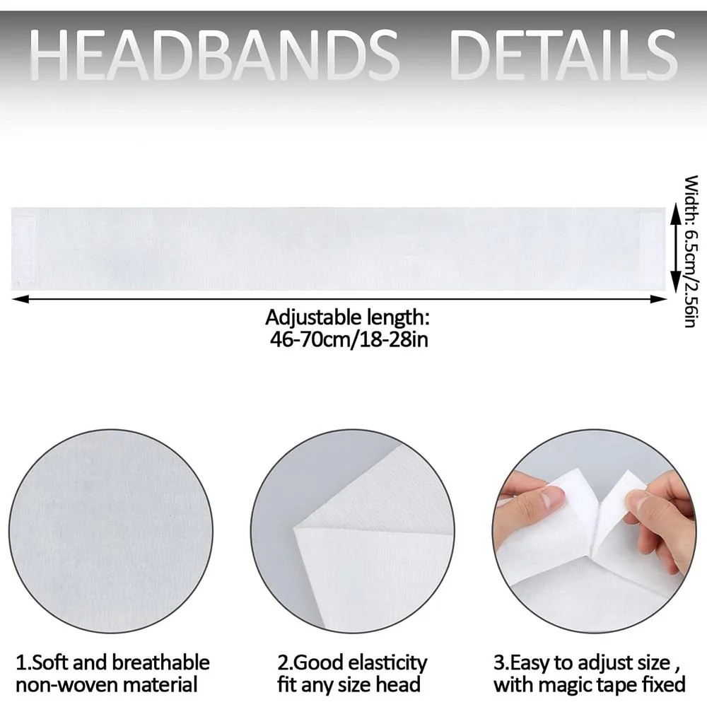 High-Quality Adjustable Length Disposable Headbands for Professional Use - Ideal for Injectables, Spas, Salons, Skincare, and Makeup Applications - White / 2.5" Wide X 18-28" Long / Case of 256 - Individually Wrapped - Image 2