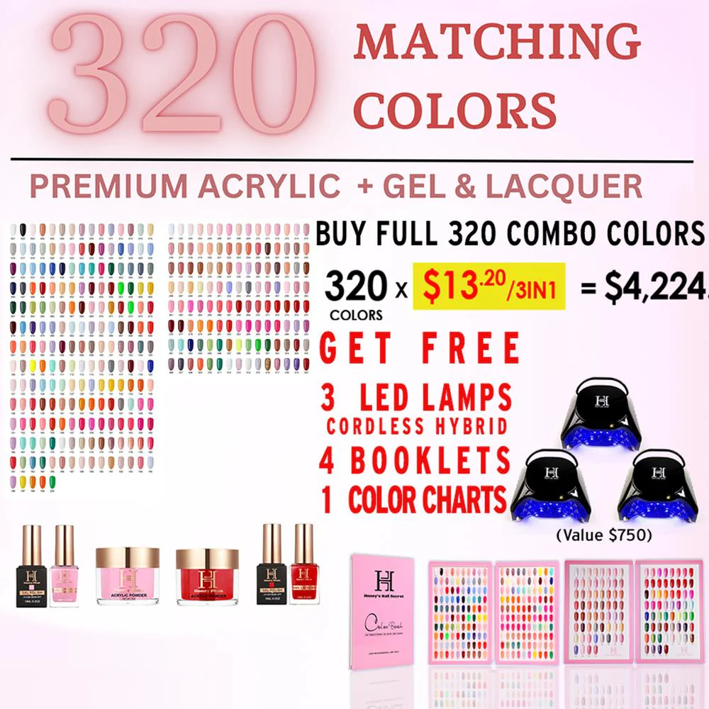 Honey's Nail Secret 320 Combo Colors (#001-#320) Free 3 LED Lamp, 4 Booklets, 2 Tip