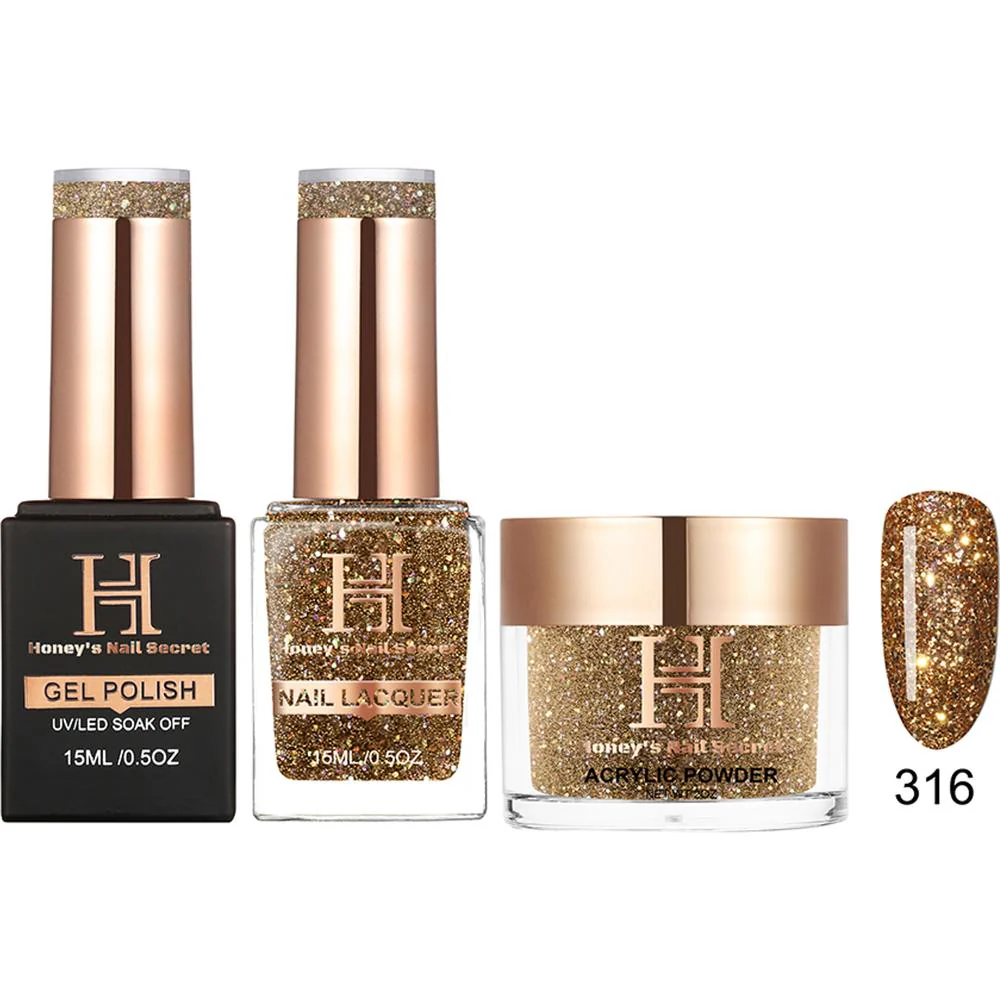 Honey's Nail Secret Combo - UV/LED Soak Off Gel Polish 0.5 oz. + Nail Lacquer 0.5 oz. + Acrylic Powder 2 oz. - #HP 316
