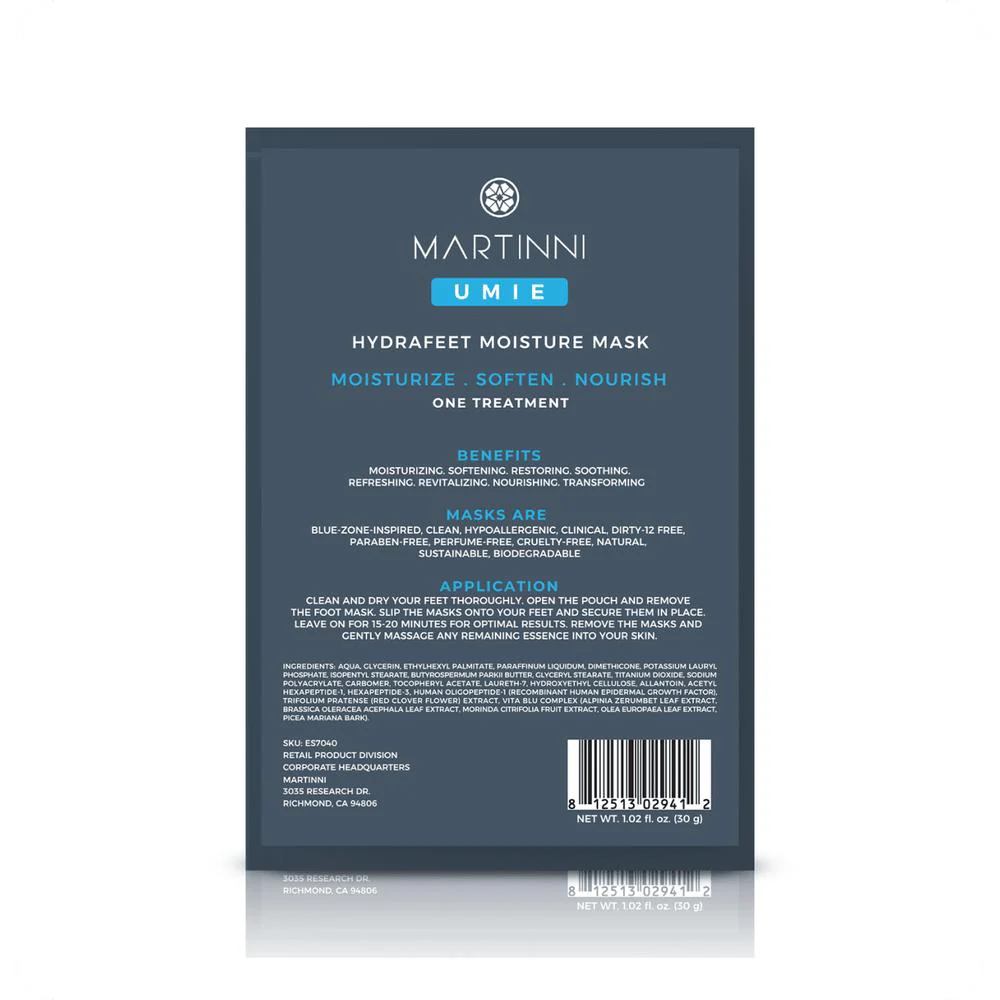 HydraFeet Moisturizing Foot Mask / Pack of 20 - Each Pre-Moistened 100% Natural and Paraben Free Mask is Single Use by Martinni