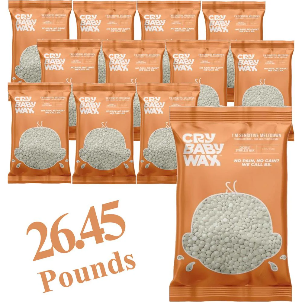 I'm Sensitive Meltdown Vegan Hard Wax / (12) 2.2lbs bags = 26.4 lbs. (12 kg.) by CryBaby Wax