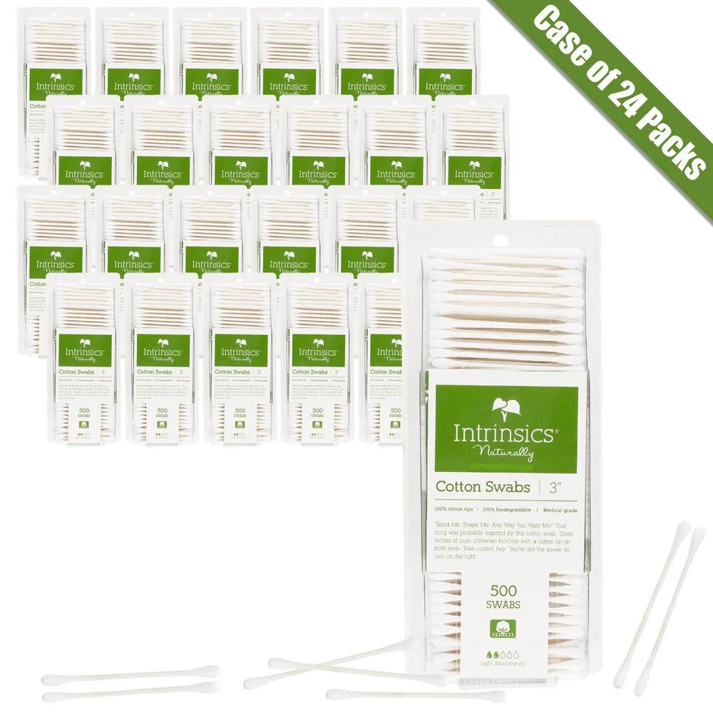 Cotton Swabs - 3" / 500 Count X 24 Packs 12,000 Cotton Swabs by Intrinsics