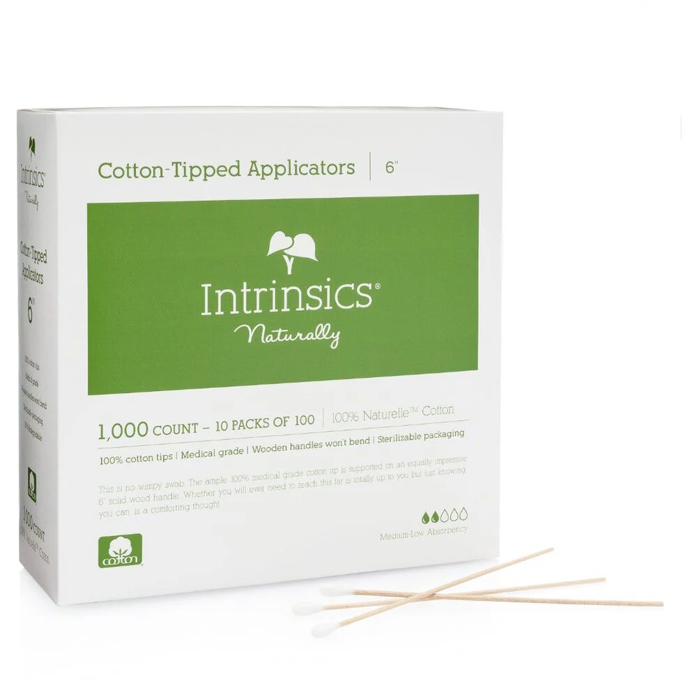 Cotton Tipped Applicators - 6" Wooden Handle / 1,000 Count per Box - 10 Packs of 100 by Intrinsics