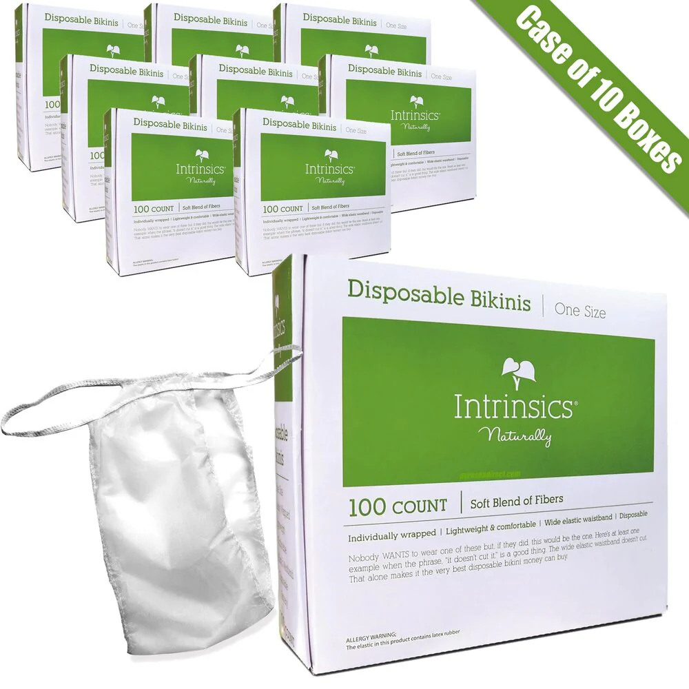 Disposable Bikinis - White - Individually Wrapped / Box of 100 X 10 Boxes = Case of 1,000 Bikinis by Intrinsics