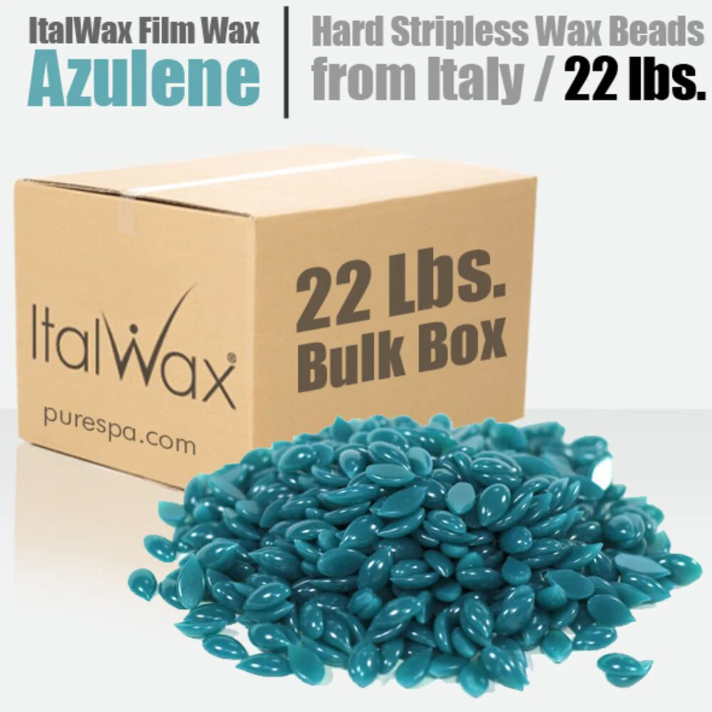 ItalWax Film Wax - Azulene - Hard Stripless Wax Beads from Italy / BULK BOX - 22 Lbs.