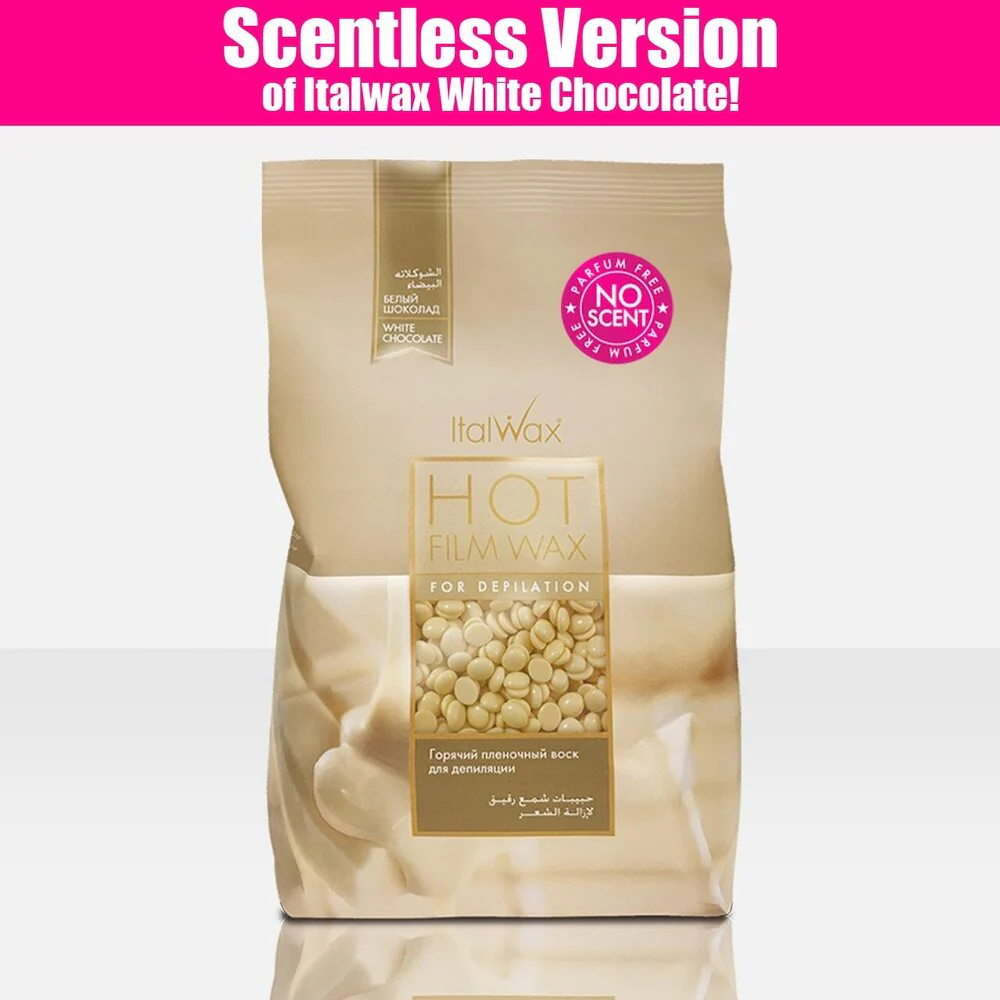 ItalWax Film Wax - SCENT-LESS White Chocolate - Hard Stripless Wax Beads from Italy / 2.2 lbs. - 1 kg. Bag