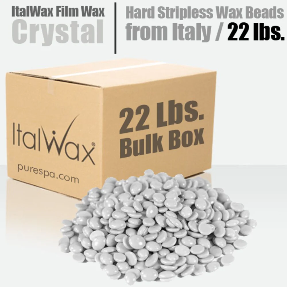 ItalWax Top Formula Synthetic Film Wax - Crystal - Hard Stripless Wax Beads from Italy / BULK BOX - 22 Lbs.
