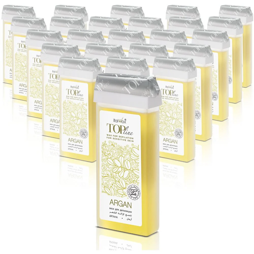 ARGAN Top Line Roll-On Soft Strip Wax from Italy / Case = 3.38 oz. Cartridge x 24 Units by Italwax