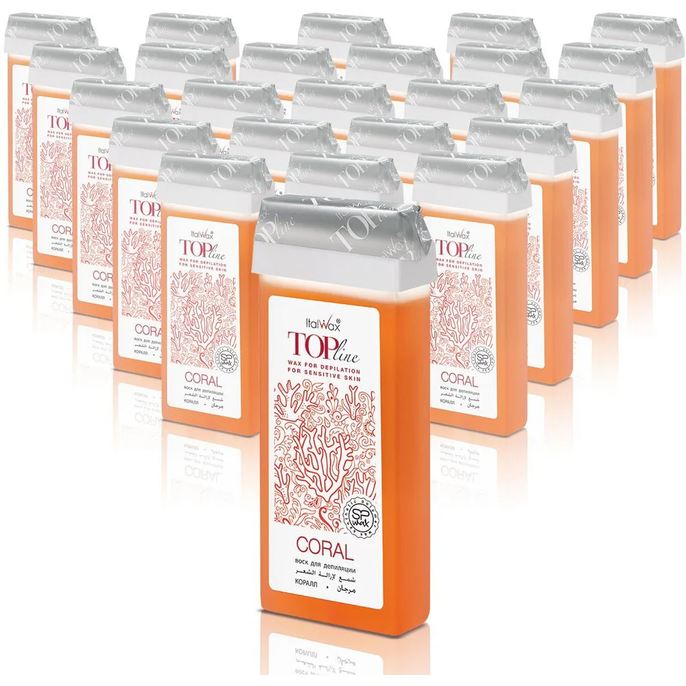 CORAL Top Line Roll-On Soft Strip Wax from Italy / Case = 3.38 oz. Cartridge x 24 Units by Italwax