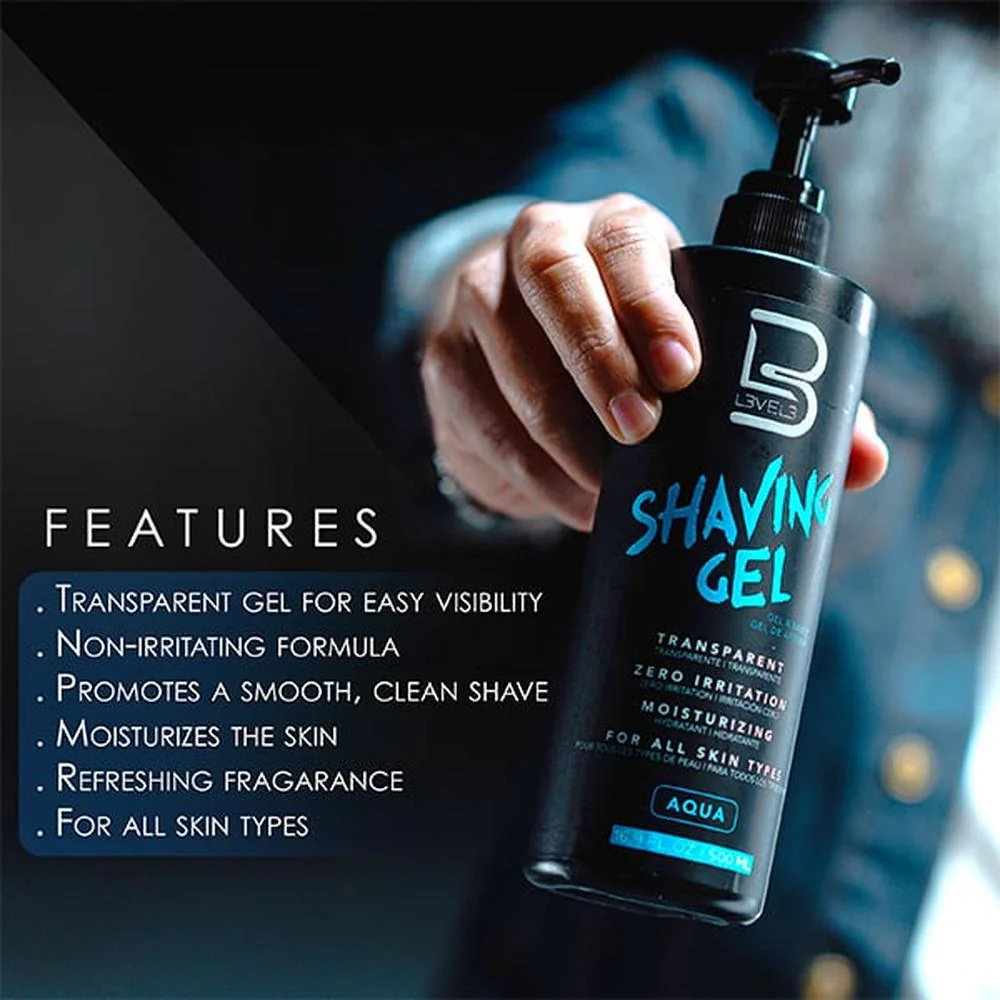 L3VEL3 Transparent Shaving Gel - Aqua / 16.9 oz. - 500 mL. - Image 2