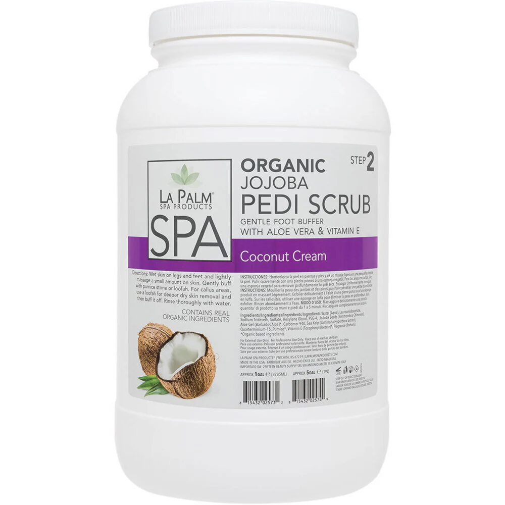 La Palm Jojoba Pedi Foot Scrub - Gentle Foot Buffer with Aloe Vera & Vitamin E - COCONUT CREAM - STEP 2 / 1 Gallon - 3.79 Liters - Image 2