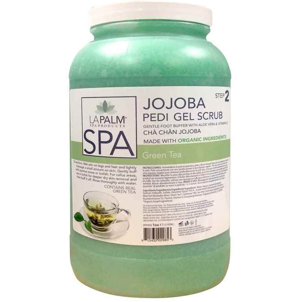 La Palm Jojoba Pedi Gel Scrub - Gentle Foot Buffer with Aloe Vera & Vitamin E - GREEN TEA - STEP 2 / 1 Gallon - 3.79 Liters - Image 2