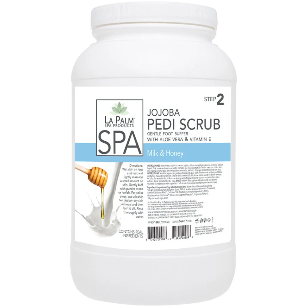 La Palm Jojoba Pedi Scrub - Gentle Foot Buffer with Aloe Vera & Vitamin E - MILK & HONEY - STEP 2 / 1 Gallon - 3.79 Liters - Image 2