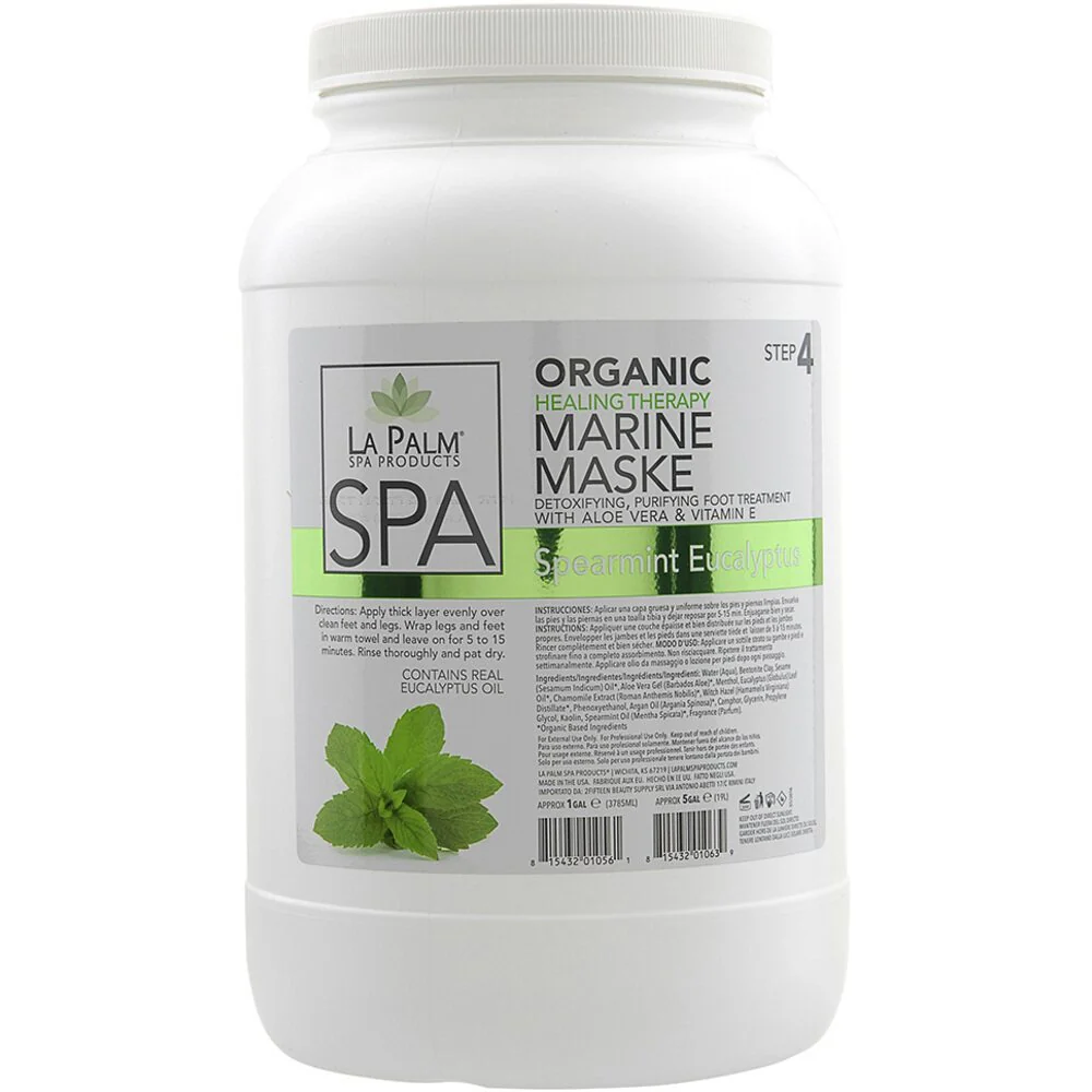 La Palm Organic Healing Therapy Marine Maske - Detoxifying, Purifying Foot Treatment with Aloe Vera & Vitamin E - SPEARMENT EUCALYPTUS - STEP 4 / 1 Gallon - 3.79 Liters