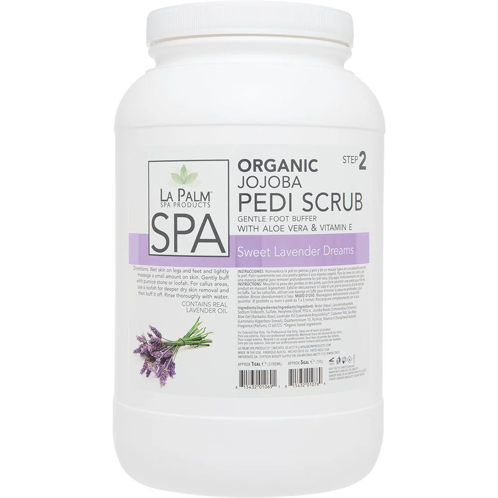 La Palm Organic Jojoba Pedi Scrub - Gentle Foot Buffer with Aloe Vera & Vitamin E - SWEET LAVENDAR DREAMS - STEP 2 / 1 Gallon - 3.79 Liters - Image 2