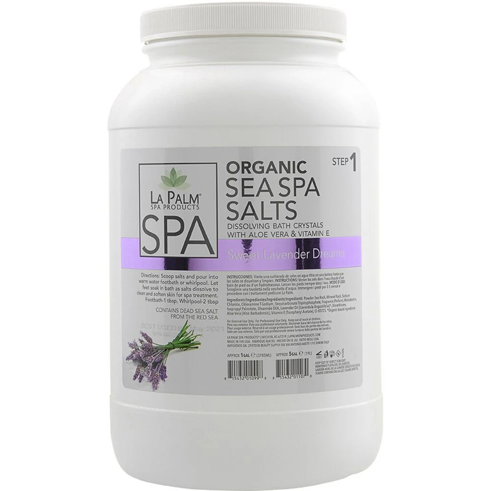La Palm Organic Sea Spa Salts for Pedicures - Dissolving Bath Crystals with Aloe Vera & Vitamin E - SWEET LAVENDAR DREAMS - STEP 1 / 1 Gallon - 3.79 Liters - Image 2
