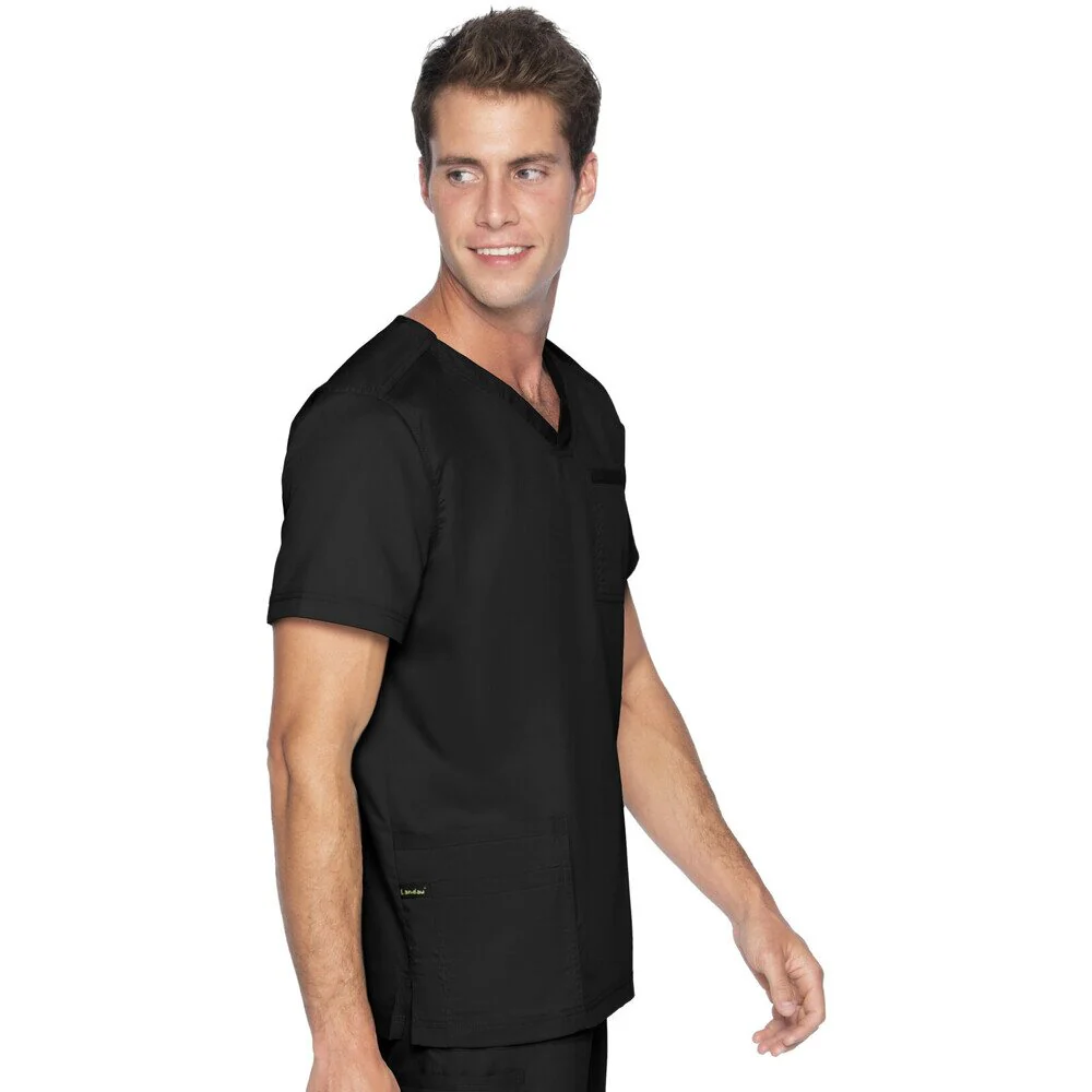 Landau Proflex Men's 4-Pocket V-Neck Top - BLACK / Sizes S - 5XL - Image 3