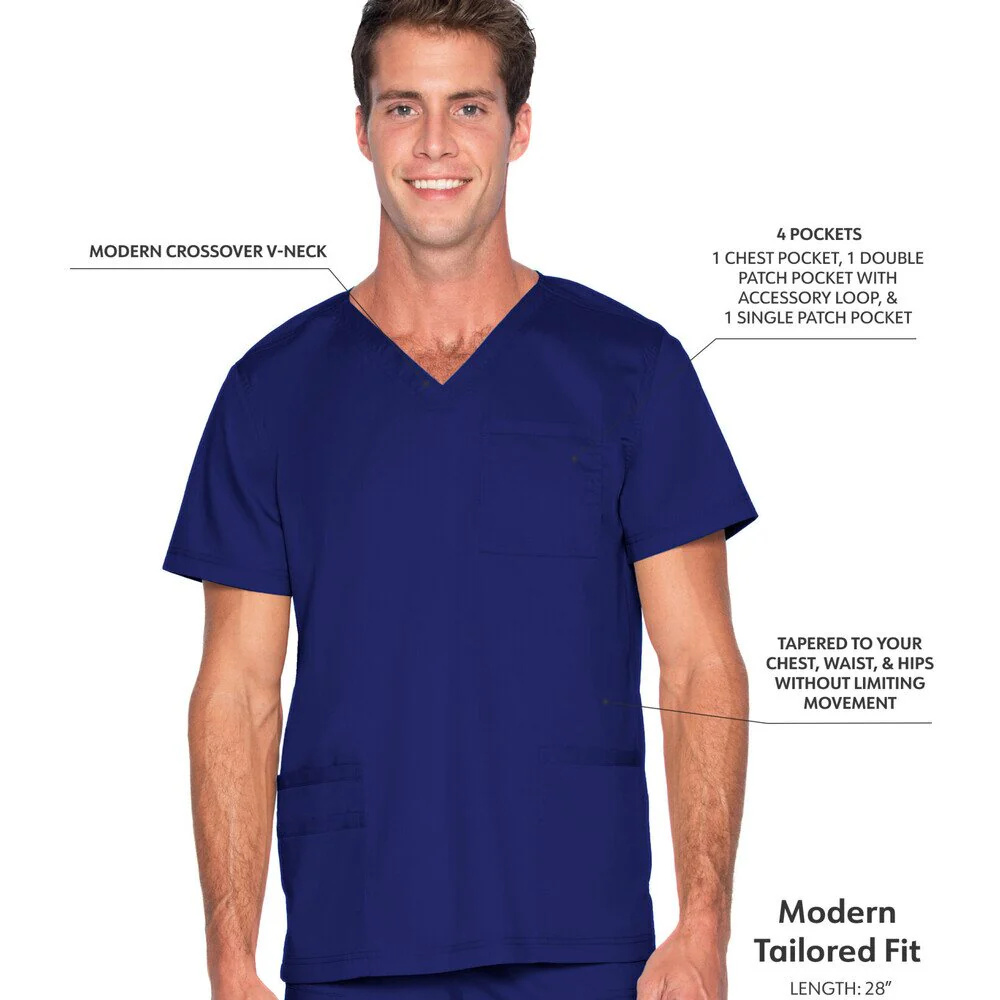Landau Proflex Men's 4-Pocket V-Neck Top - TRUE NAVY / Sizes S - 5XL - Image 2