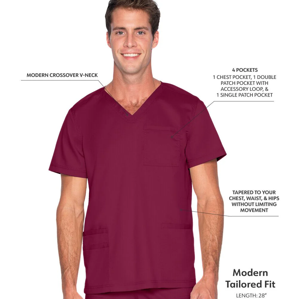 Landau Proflex Men's 4-Pocket V-Neck Top - WINE / Sizes S - 5XL - Image 2