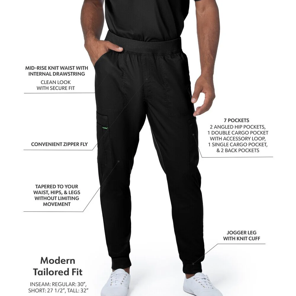 Landau Proflex Men's Banded-Bottom Jogger Pants with Elastic Waistband + 7 Pockets - BLACK / Sizes S - 3XL - Image 2