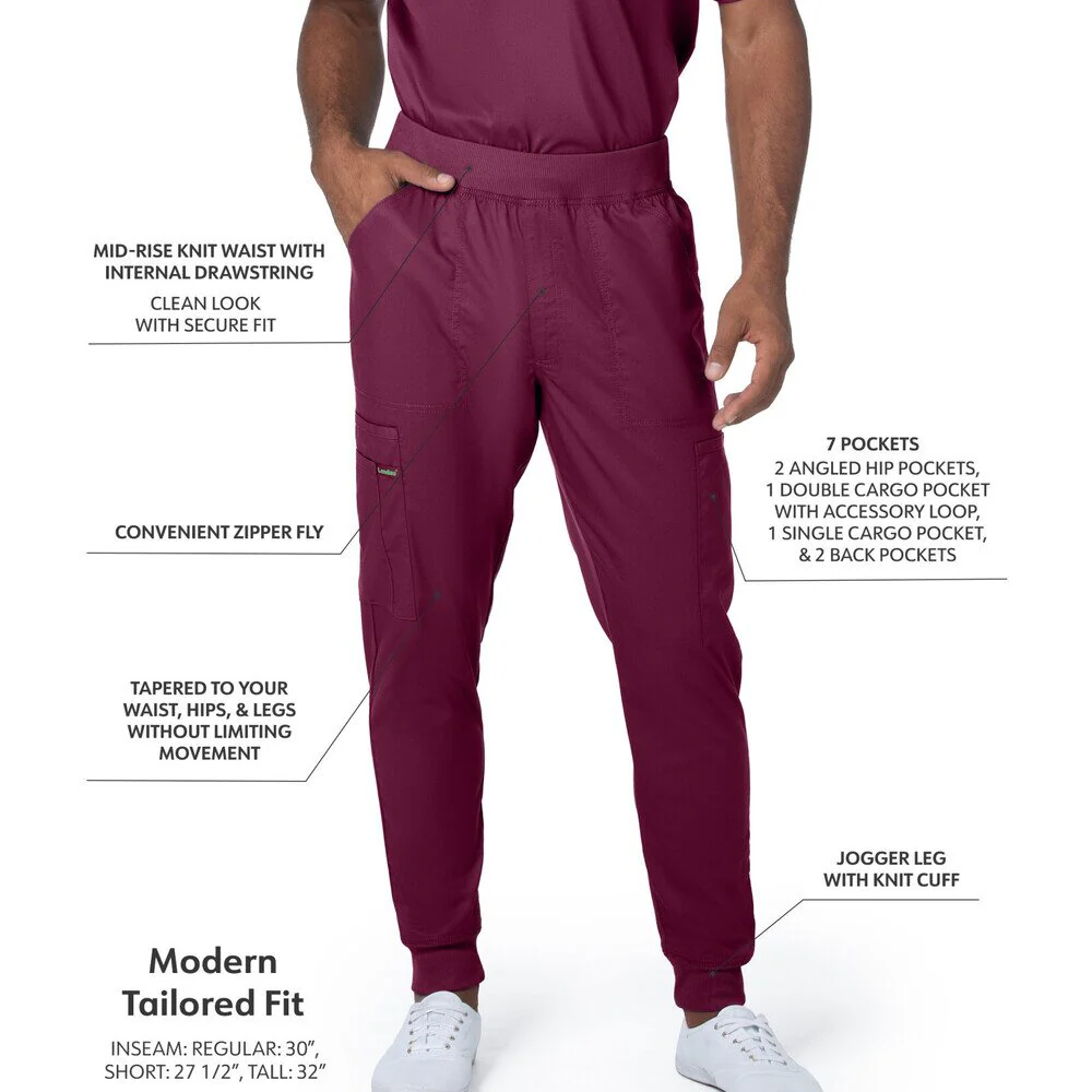 Landau Proflex Men's Banded-Bottom Jogger Pants with Elastic Waistband + 7 Pockets - WINE / Sizes S - 3XL - Image 2