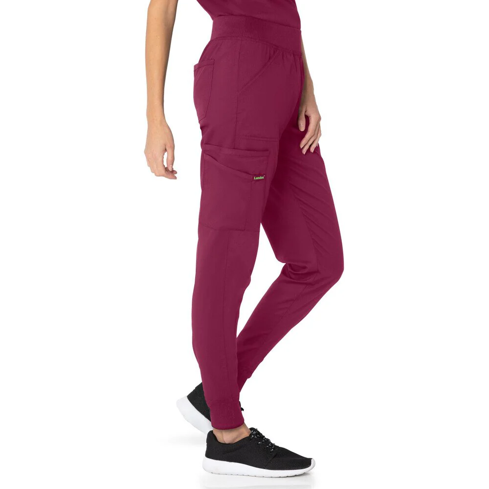 Landau Proflex Women's Banded-Bottom Jogger Pants with Elastic Waistband + 7 Pockets - WINE / Sizes XS - 5XL - Image 4