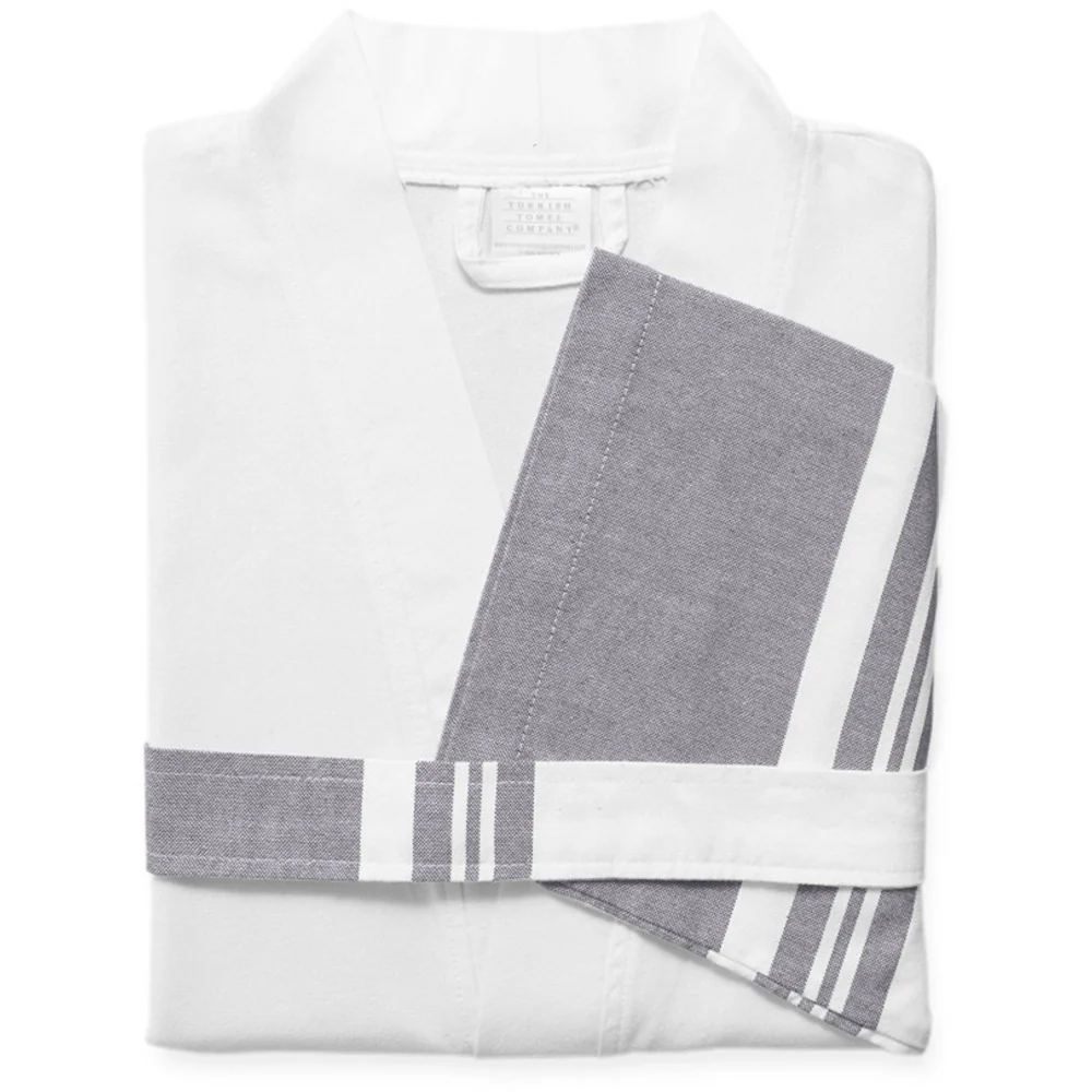 Lightweight Classic Peshtemal Kimono Bathrobe / White with Grey Striping by The Turkish Towel Company