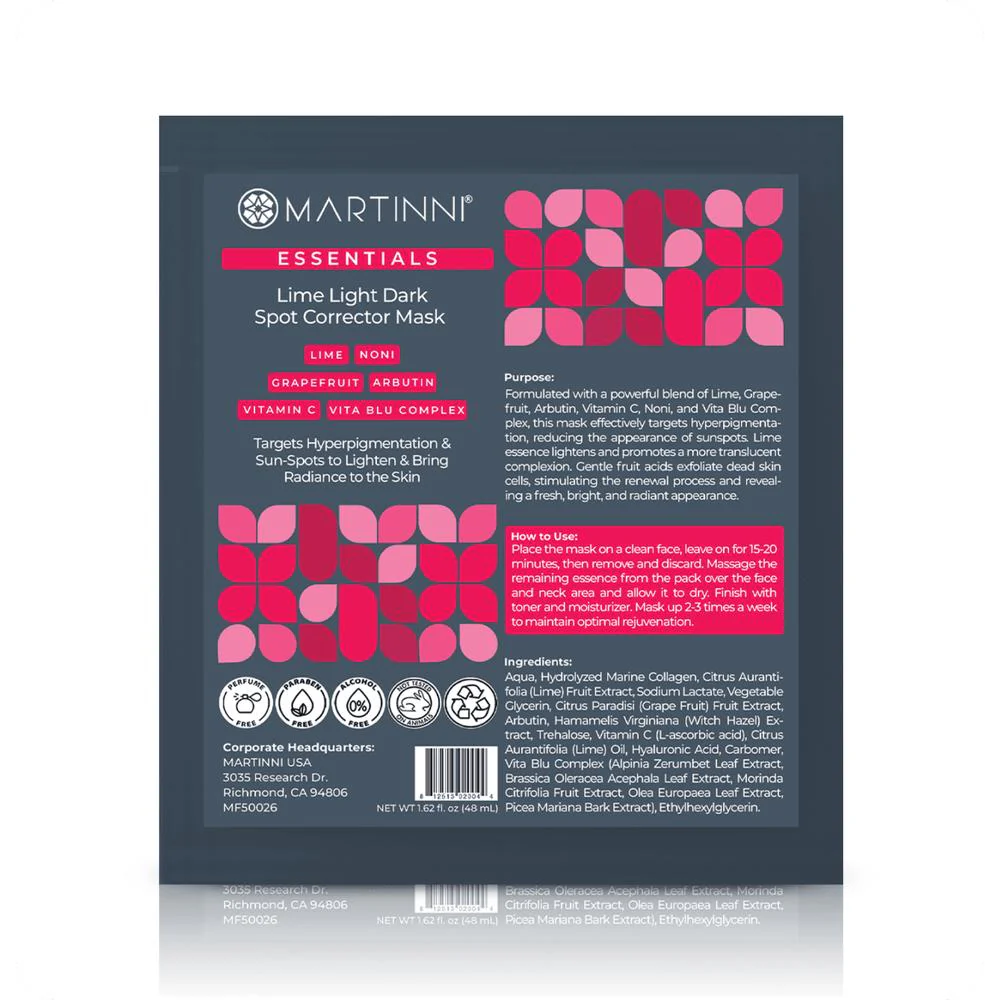 LimeLight Dark Spot Corrector Mask / Pack of 15 - Each Pre-Moistened 100% Natural and Paraben Free Mask is Single Use by Martinni - Image 2