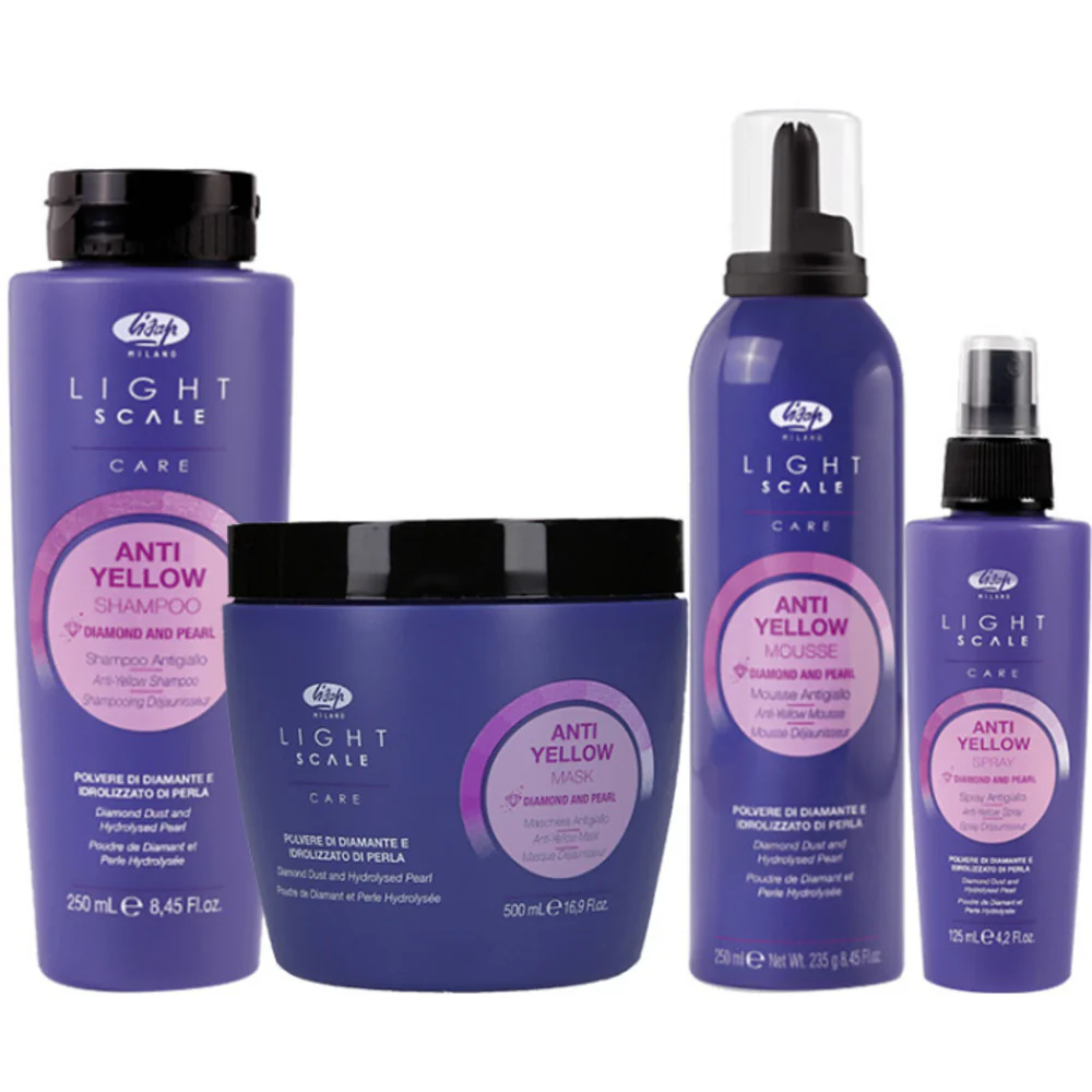 Lisap Light Scale Anti-Yellow Set - Shampoo (250 mL.) + Mask (500 mL.) + Mousse (250 mL.) + Spray (125 mL.)