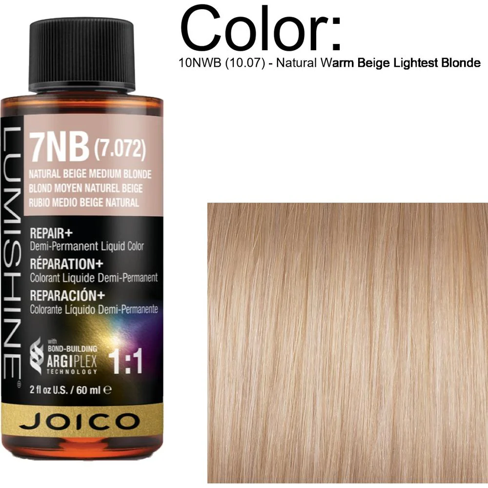 LumiShine Demi Permanent Liquid Color - 10NWB (10.07) - Natural Warm Beige Lightest Blonde / 2 oz. By Joico
