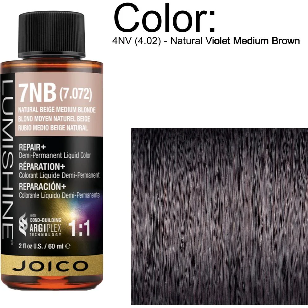 LumiShine Demi Permanent Liquid Color - 4NV (4.02) - Natural Violet Medium Brown / 2 oz. By Joico