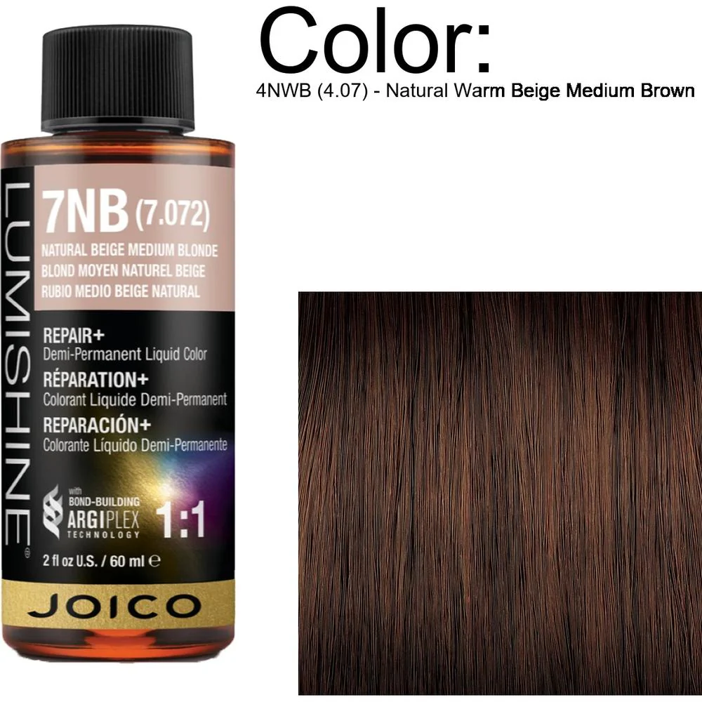LumiShine Demi Permanent Liquid Color - 4NWB (4.07) - Natural Warm Beige Medium Brown / 2 oz. By Joico