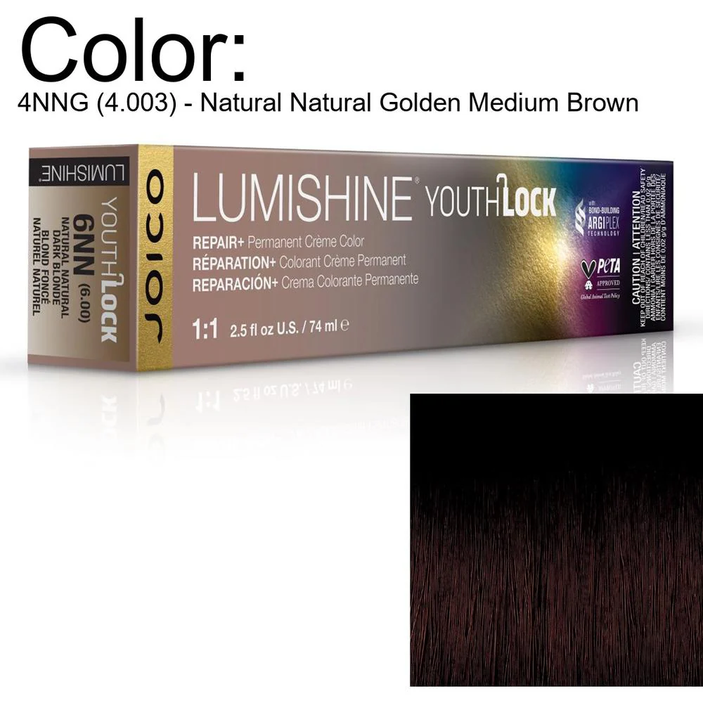 LumiShine YouthLock Permanent Creme Color - 4NNG (4.003) - Natural Natural Golden Medium Brown / 2.5 oz. by Joico