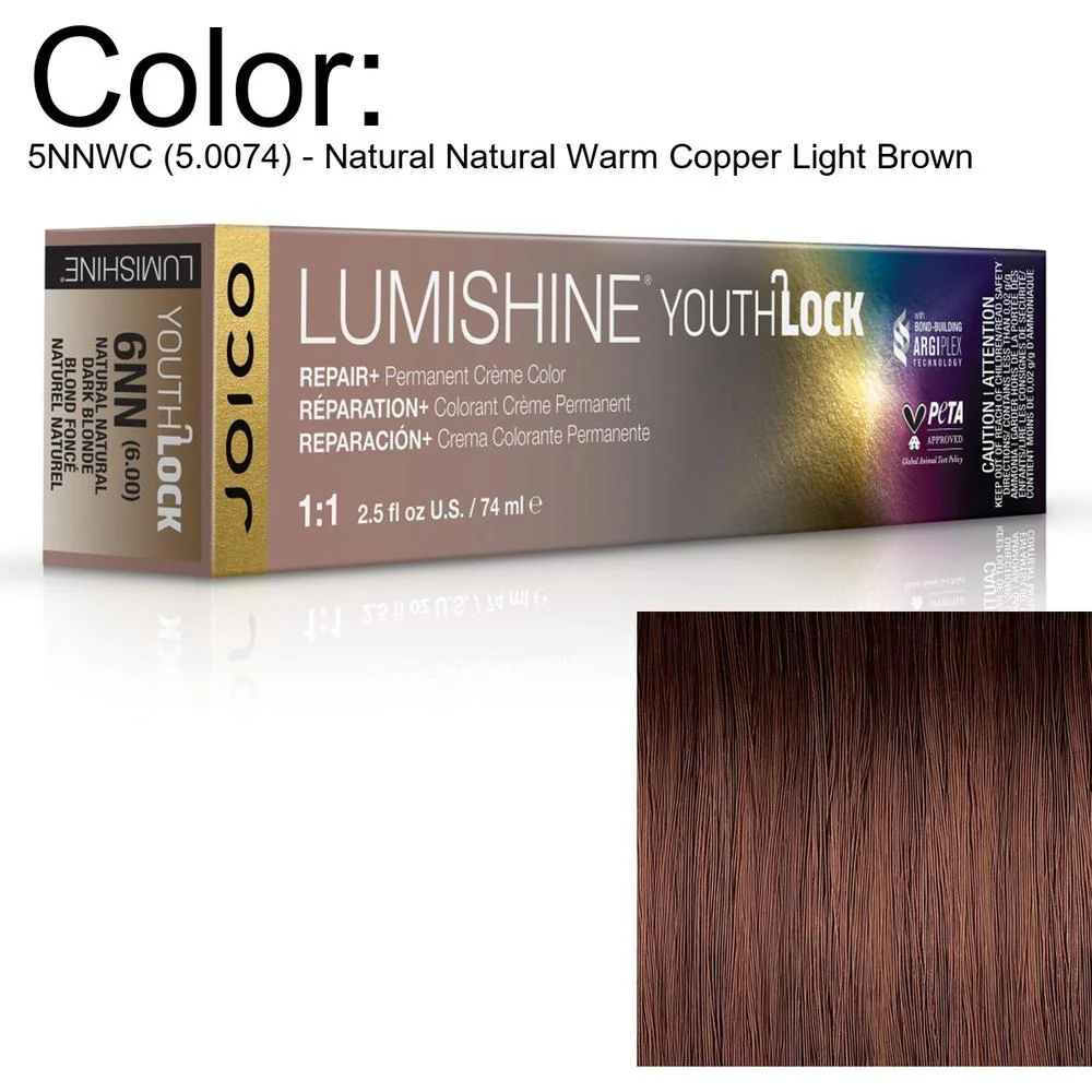 LumiShine YouthLock Permanent Creme Color - 5NNWC (5.0074) - Natural Natural Warm Copper Light Brown / 2.5 oz. by Joico