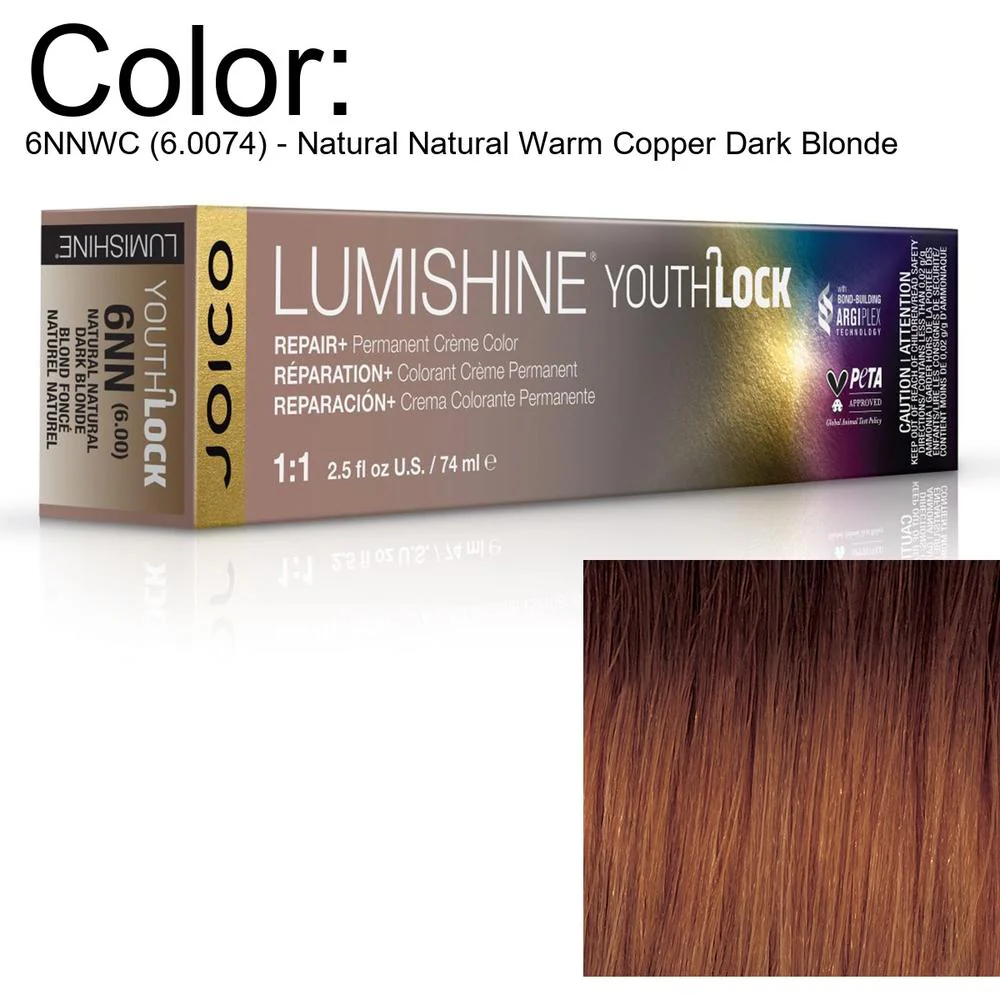 LumiShine YouthLock Permanent Creme Color - 6NNWC (6.0074) - Natural Natural Warm Copper Dark Blonde / 2.5 oz. by Joico