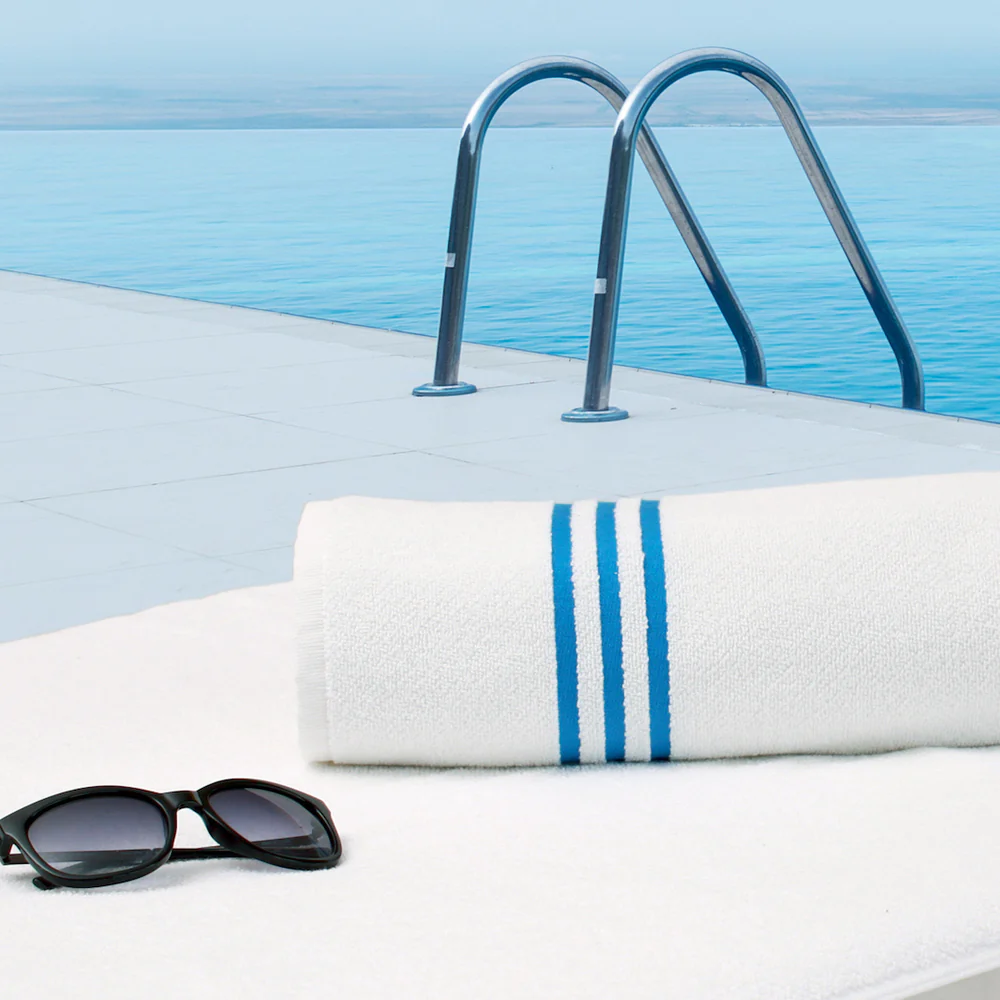 Luxurious Pool Towels / 30" X 60" / White with Blue Stripes / 1 Dozen by The Turkish Towel Company - Image 3