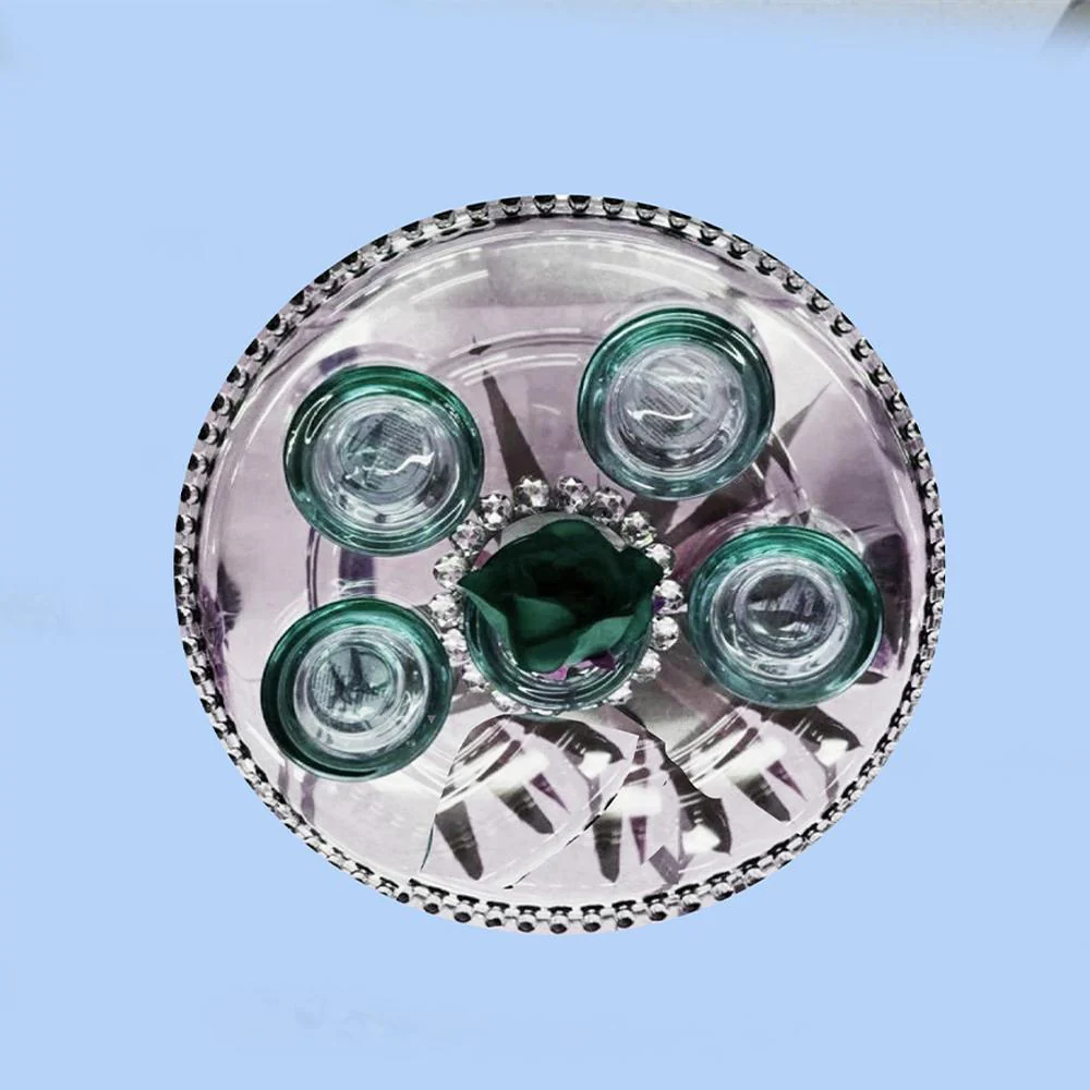 Mademoiselle 4-Step Pedicure Tray Set - Decorative Clear Plate with 4 Green Cups