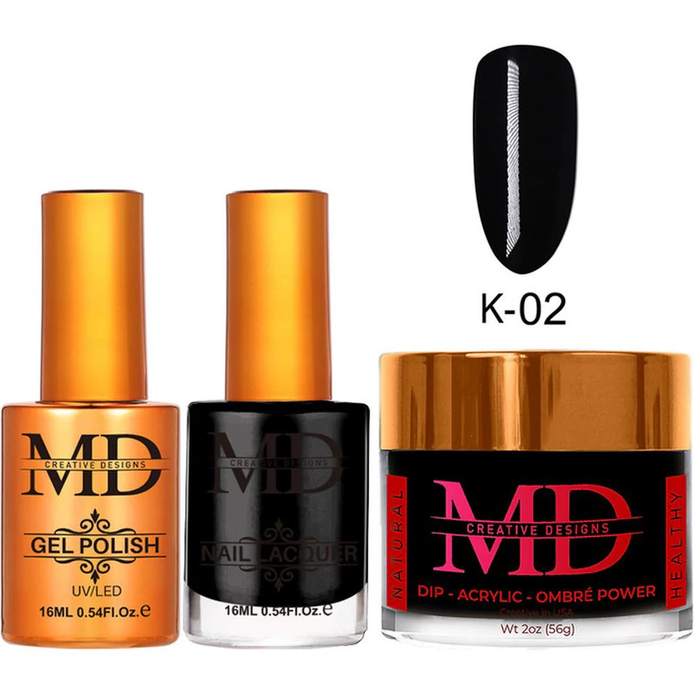 MD Nail 4-in-1 Combo - Gel Polish 0.54 oz. + Nail Lacquer 0.54 oz. Dip & Dap Powder - Dip/Acrylic 2oz. - #K002