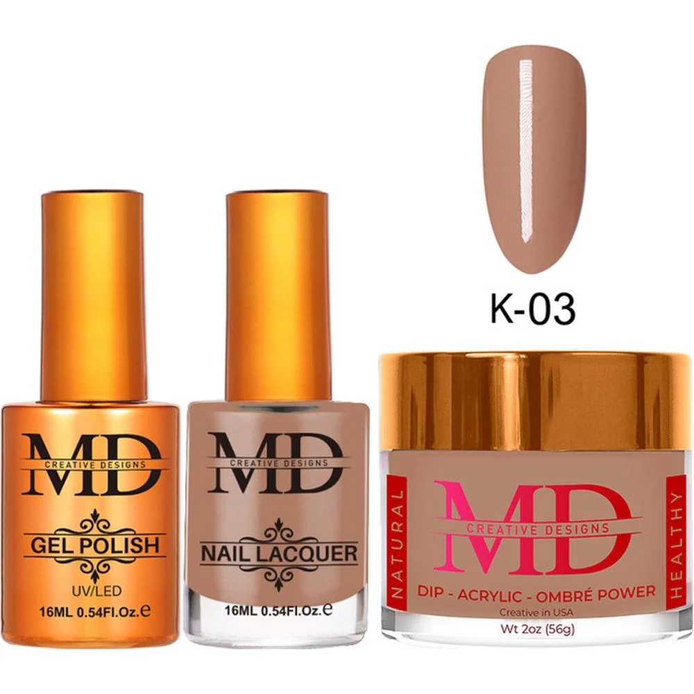 MD Nail 4-in-1 Combo - Gel Polish 0.54 oz. + Nail Lacquer 0.54 oz. Dip & Dap Powder - Dip/Acrylic 2oz. - #K003