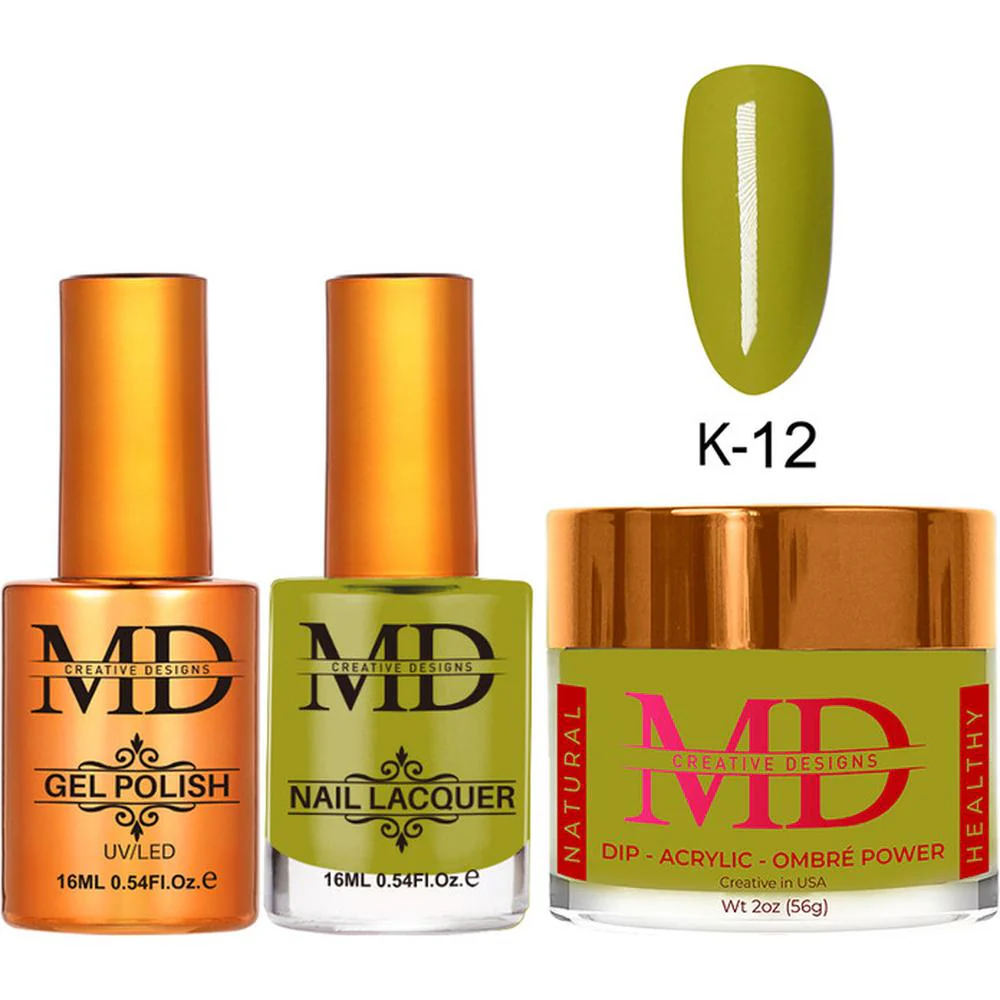 MD Nail 4-in-1 Combo - Gel Polish 0.54 oz. + Nail Lacquer 0.54 oz. Dip & Dap Powder - Dip/Acrylic 2oz. - #K012