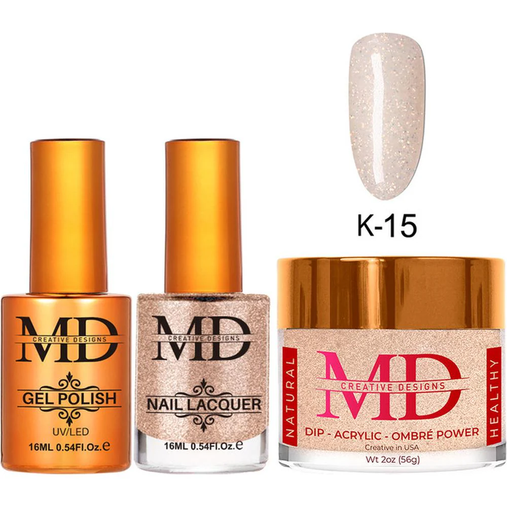 MD Nail 4-in-1 Combo - Gel Polish 0.54 oz. + Nail Lacquer 0.54 oz. Dip & Dap Powder - Dip/Acrylic 2oz. - #K015