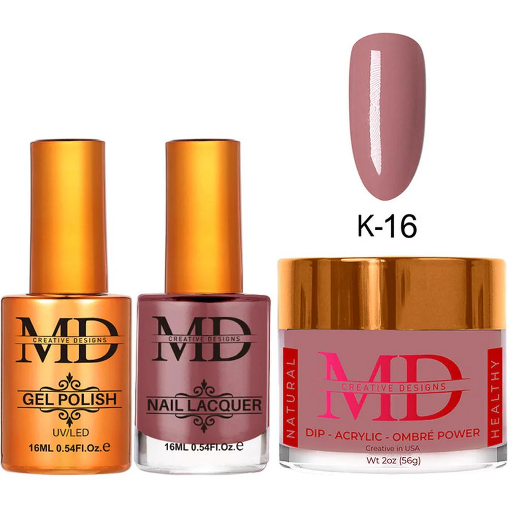 MD Nail 4-in-1 Combo - Gel Polish 0.54 oz. + Nail Lacquer 0.54 oz. Dip & Dap Powder - Dip/Acrylic 2oz. - #K016