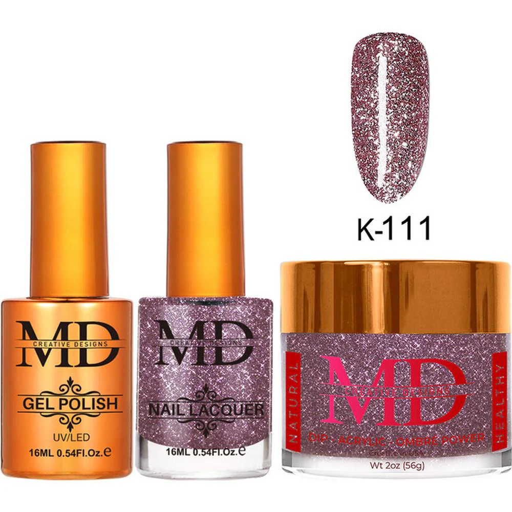 MD Nail 4-in-1 Combo - Gel Polish 0.54 oz. + Nail Lacquer 0.54 oz. Dip & Dap Powder - Dip/Acrylic 2oz. - #K111