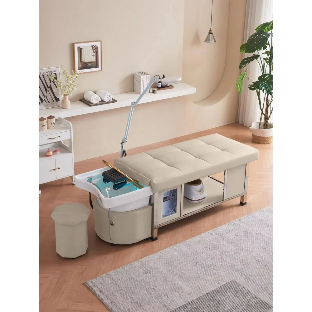 Meenu Japanese Head Spa and Shampoo Massage Bed with Matching Stool / Beige by Meishida - Image 3