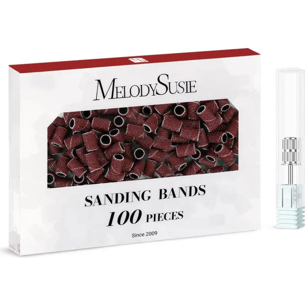 MelodySusie Colorful 100 Pieces Professional Sanding Bands With Mandrel Drill Bit / Red 80# Grit