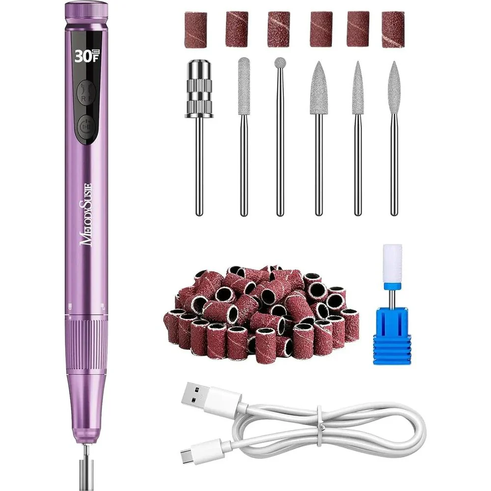 MelodySusie Recharge Portable & Stepless Speed Rechargeable Nail Drill 30000RPM - Purple - Image 4