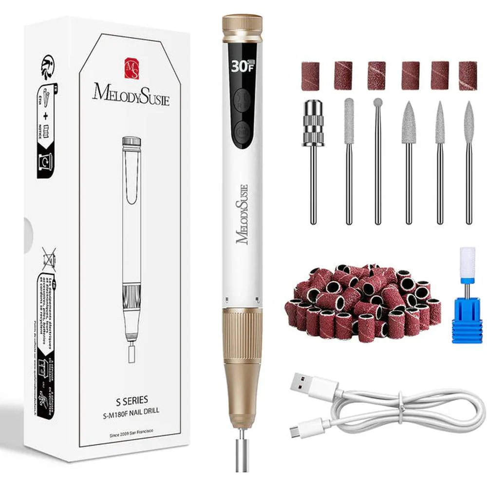 MelodySusie Recharge Portable & Stepless Speed Rechargeable Nail Drill 30000RPM - White - Image 4