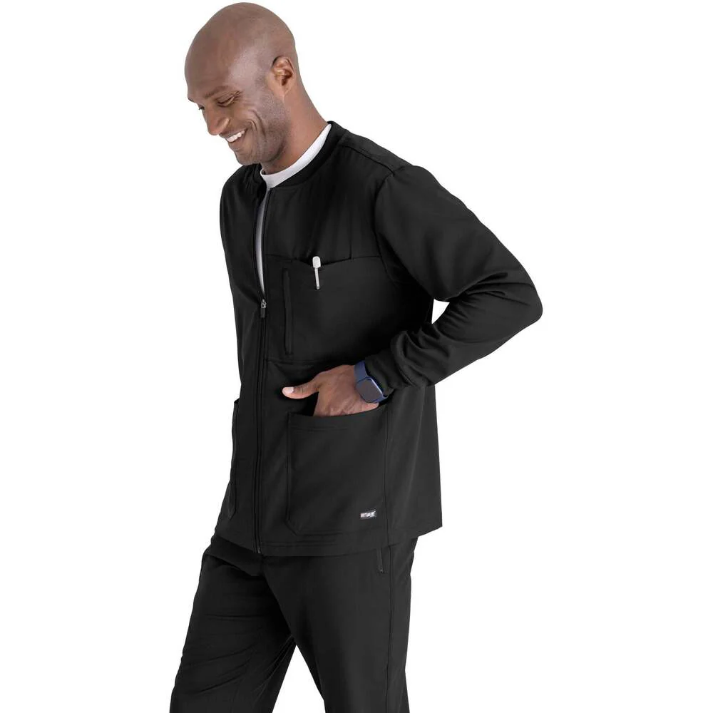 Men's React Warmup Scrub Jacket - Greys Anatomy Spandex Stretch Collection / Color - Black / Fit - Regular / Sizes - XS, S, M, L, XL, 2XL, 3XL by Barco Uniforms - Image 2