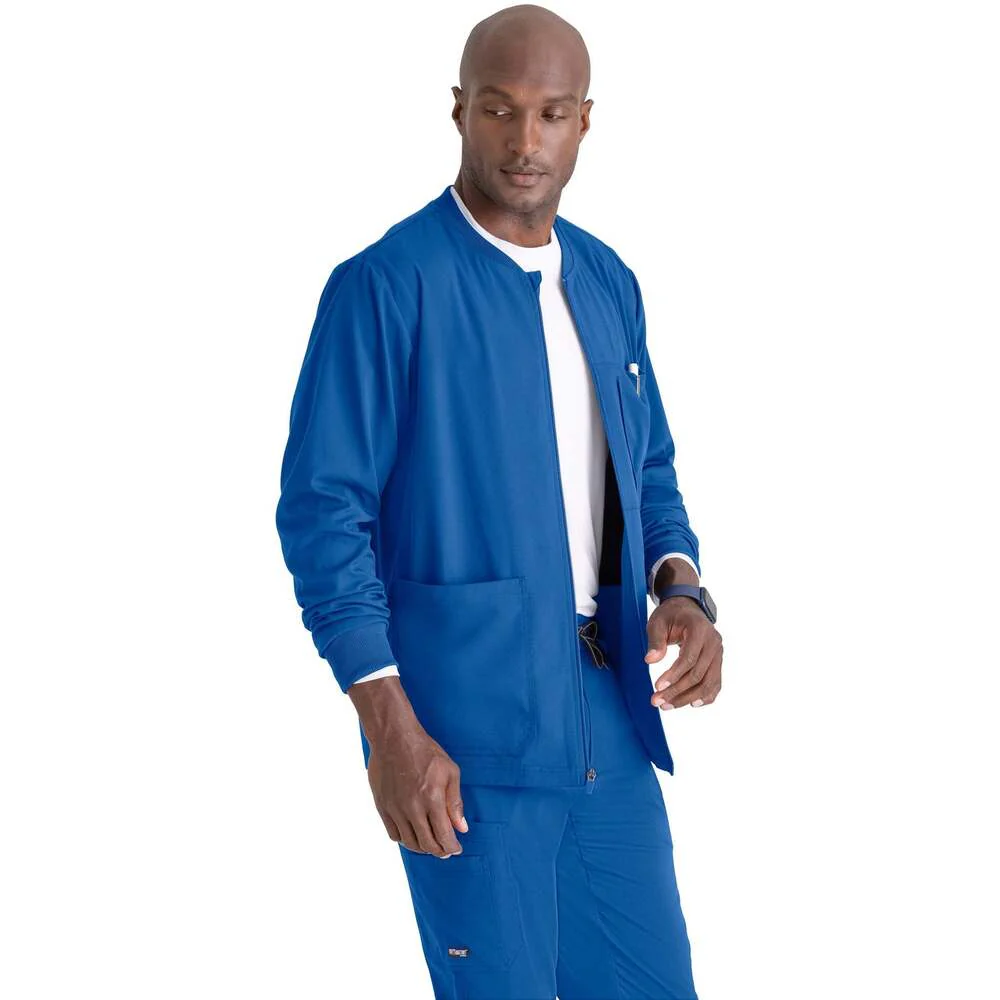 Men's React Warmup Scrub Jacket - Greys Anatomy Spandex Stretch Collection / Color - New Royal / Fit - Regular / Sizes - XS, S, M, L, XL, 2XL, 3XL by Barco Uniforms - Image 3
